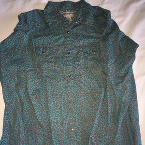 Girls Wrangler Large Pearl Snap Leopard Teal Show